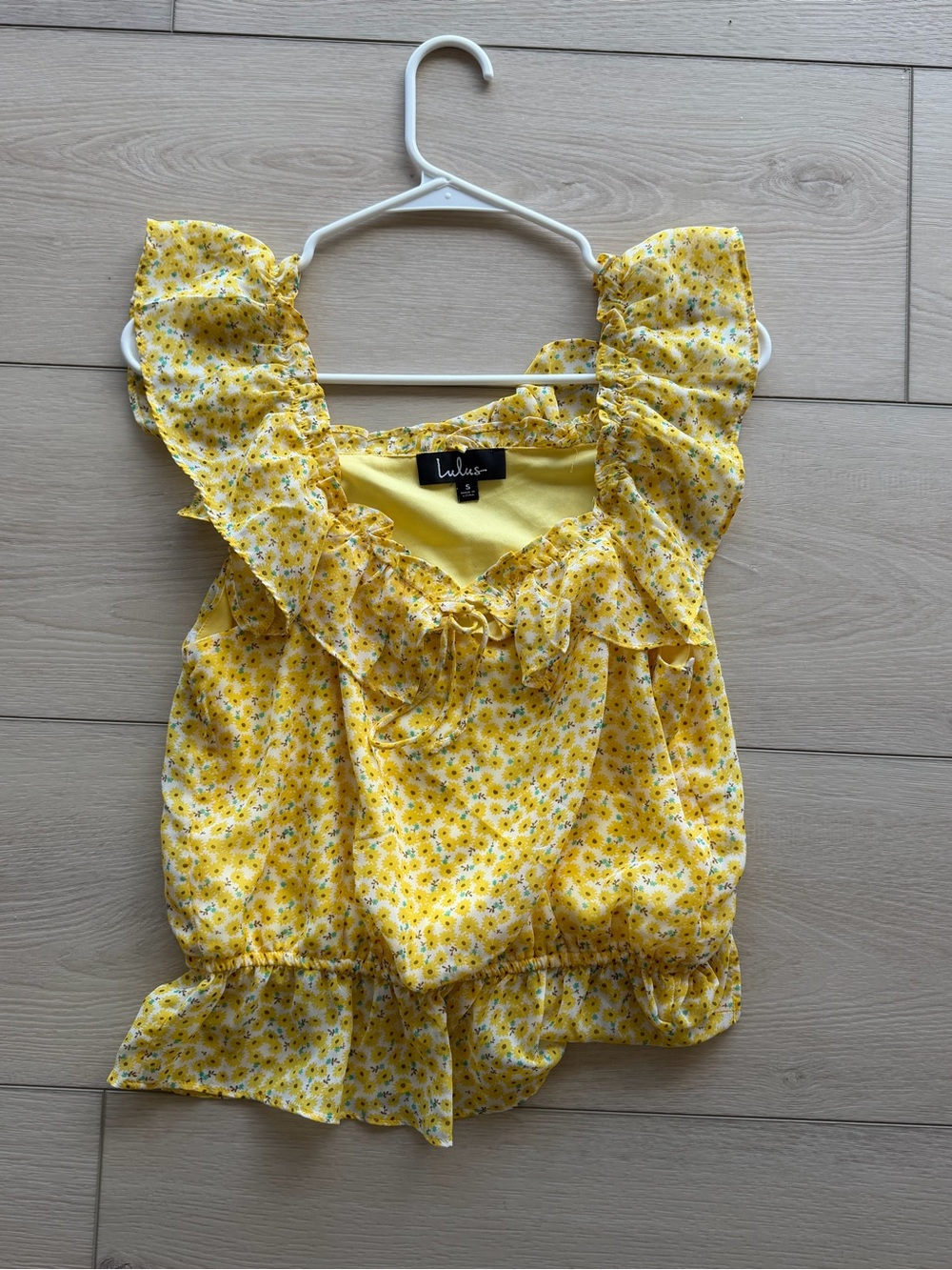 Lulu's Yellow Off-Shoulder Floral Ruffle Crop Top - Picture 2 of 4